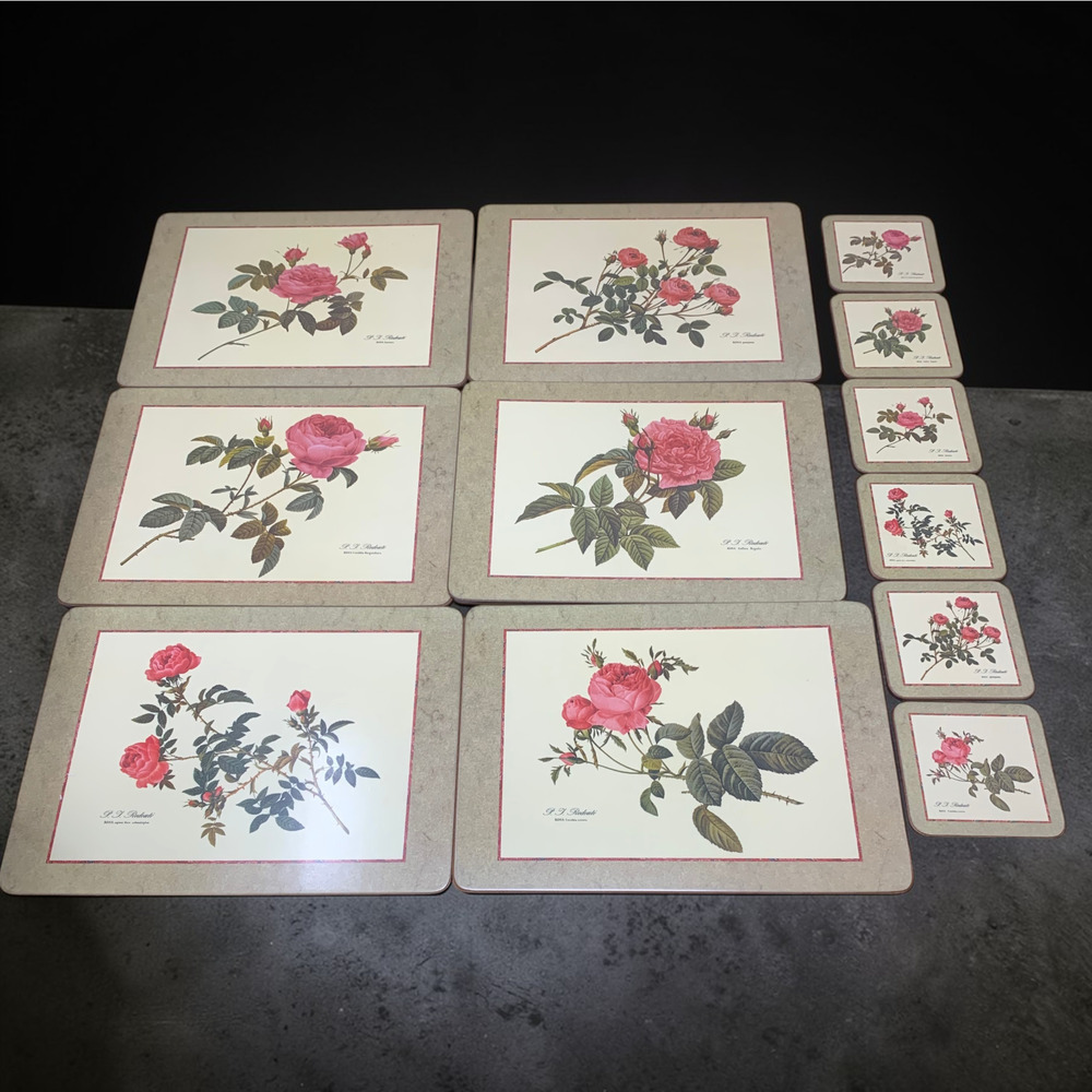 Lot 12 x Pimpernel Redouté Roses Placemats Coasters Cork Back England Botanical